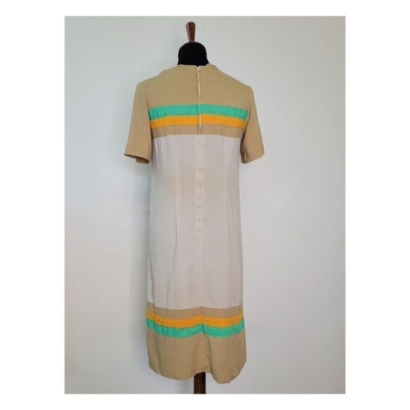 Vintage 1960's Mod Striped Shift Dress Tall - Picture 2 of 7